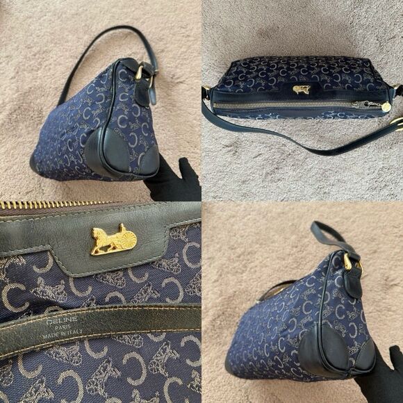 Celine Vintage C Macadam Blue Shoulder Bag Canvas And Leather Authentic With COA - Picture 6 of 7